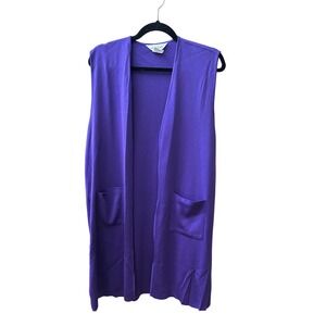 Exclusively Misook Purple Sleeveless Knit Duster Cardigan Vest Large Pockets‎ L